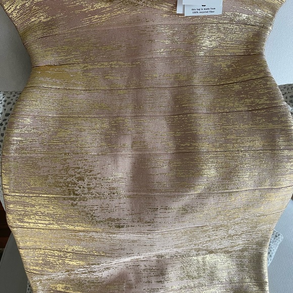 Herve Leger Gold Cap Sleeve Dress - Picture 5 of 7